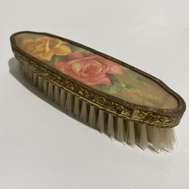 HAIR BRUSH, Vintage Gold w Yellow Pink Rose